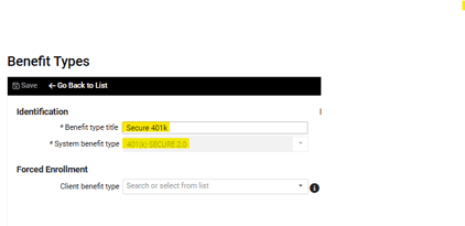 SECURE Benefit type