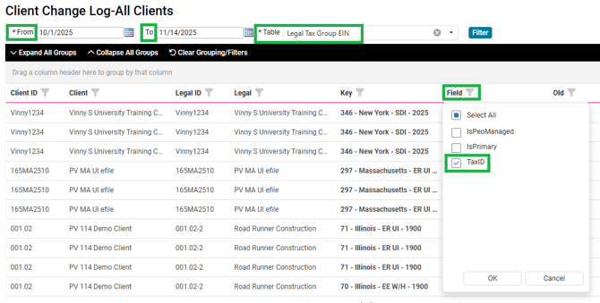 Client Change Log-All Clients