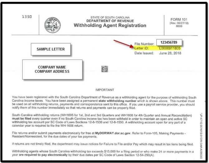 South Carolina WH Client Letter ID
